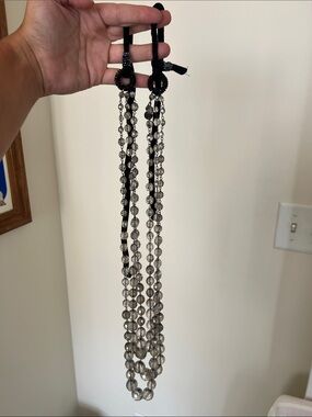 CA Vintage Layered Beaded Necklace in Smoky Gray and Black